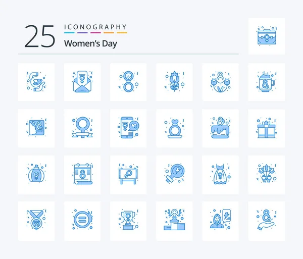 Womens Day Blue Color Icon Pack Including Eight March Red — Stockvector