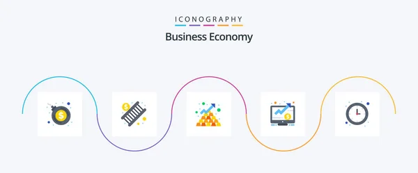 Economy Flat Icon Pack Including Economy Screen Business Dollar — 图库矢量图片