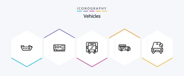 Vehicles Line Icon Pack Including Slash Lorry Disabled Van — Image vectorielle