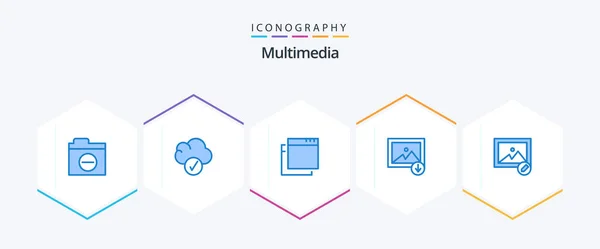 Multimedia Niebieski Pakiet Ikon Tym Tak Okna Zdjęcie Edytować — Wektor stockowy