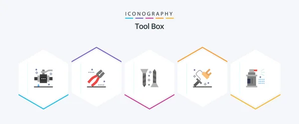 Tools Flat Icon Pack Including Car Tool Construction Roller Dye — 图库矢量图片