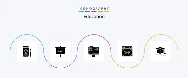 Education Glyph Icon Pack Including Cap Education School Cap Online — Stock vektor