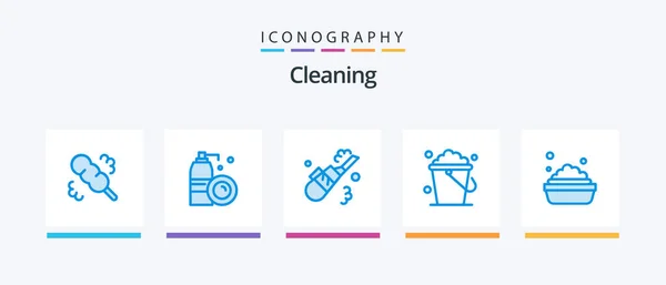Cleaning Blue Icon Pack Including Washing Bowl Cleaning Home Cleaning — Stockvector