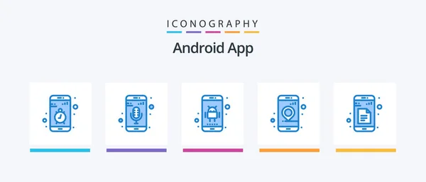 Android App Blue Icon Pack Включая Данные Расположение Телефонный Магнитофон — стоковый вектор