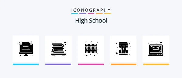 High School Glyph Icon Pack Including Study Education Drawer Tool — Stock Vector
