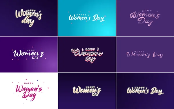 Set Happy Woman Day Handwritten Lettering Modern Calligraphy Collection Suitable — Stock vektor