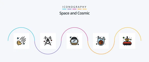 Space Line Filled Flat Icon Pack Including Parabola Space Data — Archivo Imágenes Vectoriales