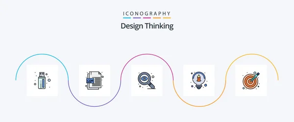 Design Thinking Line Filled Flat Icon Pack Including Target Eye — Archivo Imágenes Vectoriales
