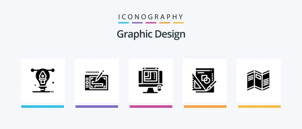 Grafický Design Glyph Icon Pack Včetně Matematiky Prezentace Rozvržení Webu — Stockový vektor