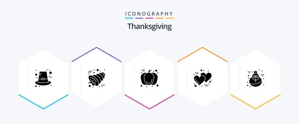 Thanksgiving Glyph Icon Pack Including Thanksgiving Thanks Day Pumpkin Romantic — Vettoriale Stock