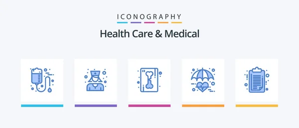 Health Care Medical Blue Icon Pack Including Document Care Bone — Stock Vector