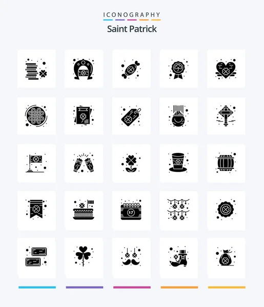 Creative Saint Patrick Glyph Solid Black Icon Pack Badge Patrick — Stock Vector