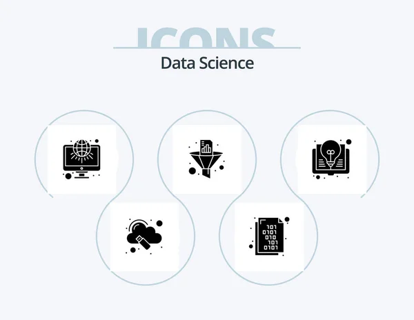 Data Science Glyph Icon Pack Icon Design Idea Funnel Global — Stock Vector