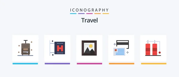 Travel Flat Icon Pack Including Travel Money Photo Credit Card — Stockový vektor