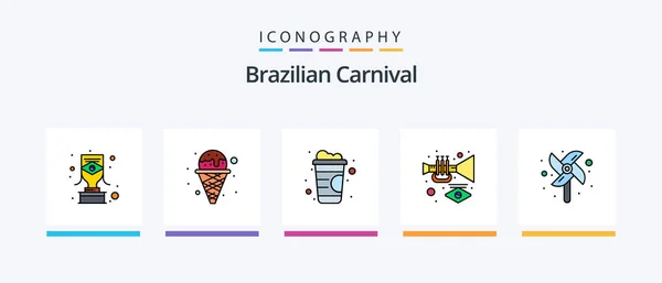 Brazilian Carnival Line Filled Icon Pack Including Fire Work Rocket — Stock vektor