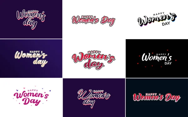 Pink Happy Women Day Typographical Design Elements Use International Women — Stok Vektör