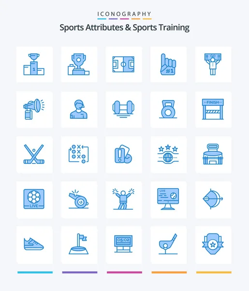 Creative Sports Atributes And Sports Training 25 Blue icon pack  Such As supporter. sport. pitch. fan. foam