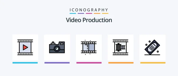 Línea Producción Vídeo Llenó Paquete Iconos Incluida Imaginación Vista Carrete — Vector de stock