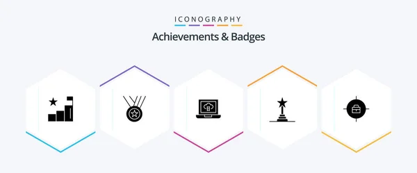 Achievements Badges Glyph Icon Pack Including Achievements Target Achievements Performance — Stock Vector