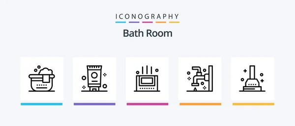 Bath Room Line Icon Pack Including Faucet Bathroom Cleaning Bath — Stock Vector