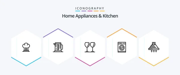 Home Appliances Kitchen Line Icon Pack Including Home Drink Coffee — ストックベクタ
