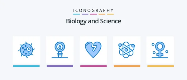 Biology Blue Icon Pack Including Female Science Laboratory Genetic Atom — Vetor de Stock