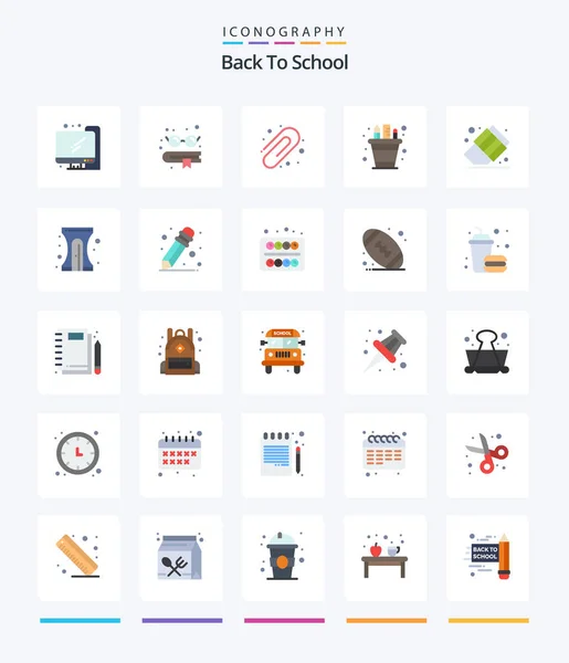 Creative Back School Flat Icon Pack Back School Vzdělávání Sponku — Stockový vektor