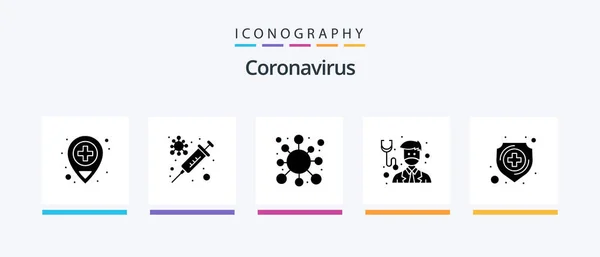 Pack Icône Glyphe Coronavirus Incluant Protection Médical Maladie Hôpital Docteur — Image vectorielle