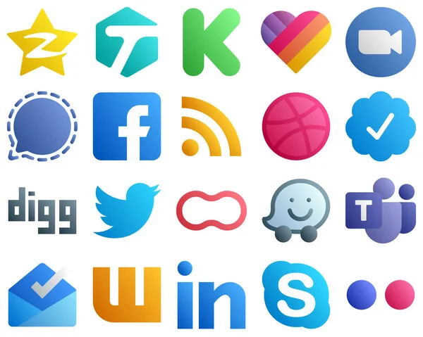 20 Gradient Social Media Icons for Popular Brands such as rss. fb. video. facebook and mesenger icons. Creative and eye catching