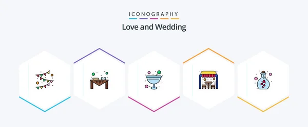 Wedding Filledline Icon Pack Including Drink Wedding Dinner Table Love — Stock Vector