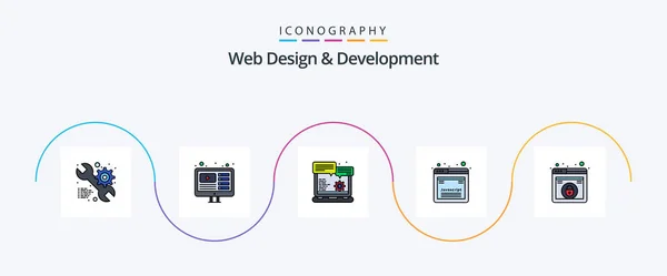 Web Design Development Line Filled Flat Icon Pack Including Design — 图库矢量图片