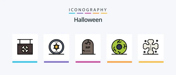 Halloween Line Filled Icon Pack Including Graveyard Costume Balloons Sweet — Stockvektor