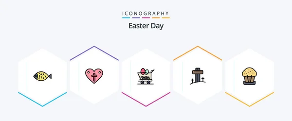 Easter Filledline Icon Pack Including Cup Easter Cart Cross Celebration — Stock Vector