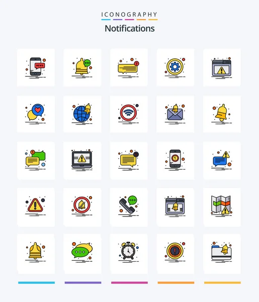Creative Notifications Line Filled Icon Pack Alert Options Sms Setting — Stock Vector