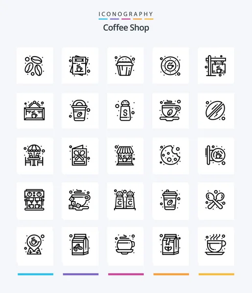 Creative Coffee Shop Outline Icon Pack Coffee Drink Cake Coffee — Stock Vector