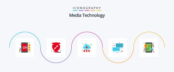 Media Technology Flat Icon Pack Including Message Conversation Shield Communication — Vettoriale Stock