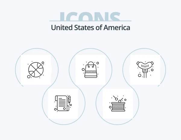 Usa Line Icon Pack Icon Design Gebäude Chips Tasche Pommes — Stockvektor