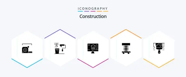 Construction Glyph Icon Pack Including Brush Scaffolding Roller Develop House — Stockový vektor