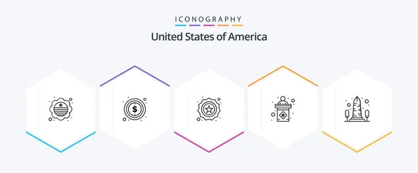 Usa Line Icon Pack Including Monument Sign American Stage Usa — Stok Vektör