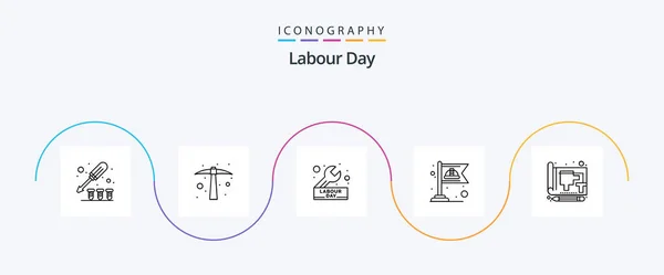 Labour Day Line Icon Pack Including Blue Labor Day Flag — Image vectorielle