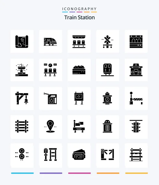 Creative Train Station Glyph Solid Black Icon Pack Garage Train — Stockový vektor