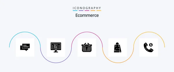Ecommerce Glyph Icon Pack Including Online Shop Basket Market Bag — ストックベクタ