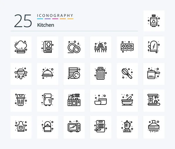 Kitchen Line Icon Pack Including Food Cooker Crockery Table Dinner — Vector de stock