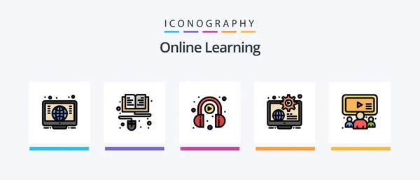 Online Learning Line Filled Icon Pack Including Book Course Course — Stock Vector