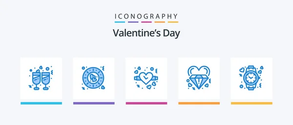 Valentijnsdag Blauw Pictogram Pack Inclusief Zoals Bruiloft Liefde Huwelijk Hart — Stockvector