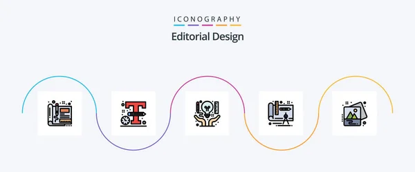 Linha Design Editorial Preenchida Flat Icon Pack Incluindo Imagem Design — Vetor de Stock