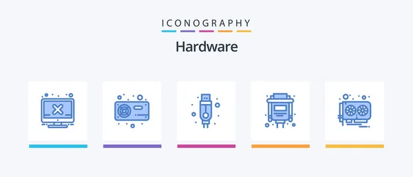 Hardware Blue Icon Pack Including Video Card Vga Vga Cable — 图库矢量图片