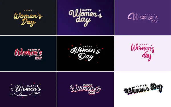 Элементы Типографического Дизайна Pink Happy Women Day Значок Символ Международного — стоковый вектор