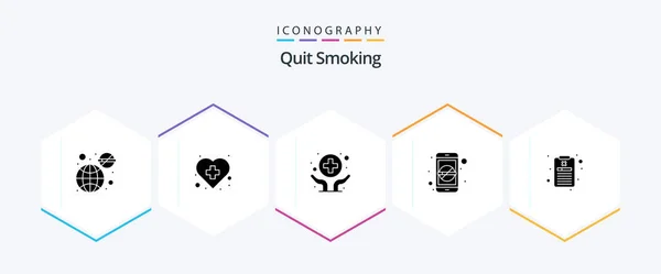Quit Smoking Glyph Icon Pack Including Quit Smoking Prohibited Heart — Vector de stock