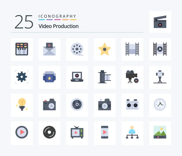Video Production Flat Color Icon Pack Including Movie Film Cinema — Wektor stockowy